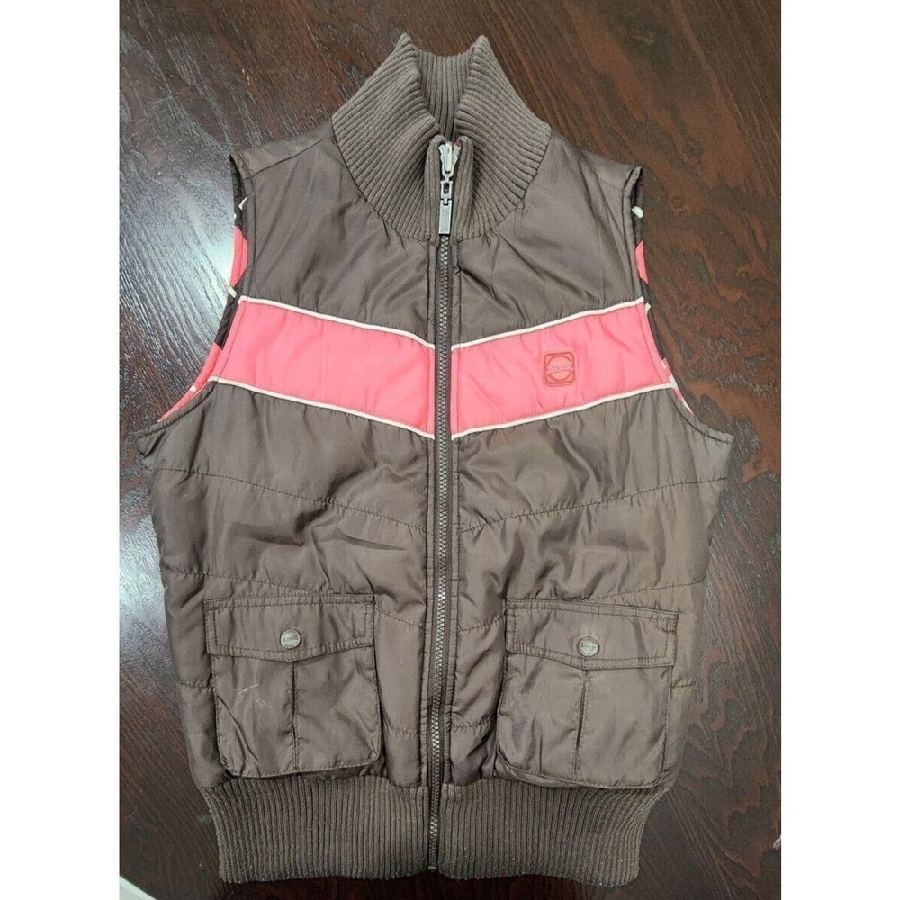 Vintage Le Tigre Women Reversible Puffer Vest Pink Argyle Y2K Mock Neck M - Picture 8 of 14